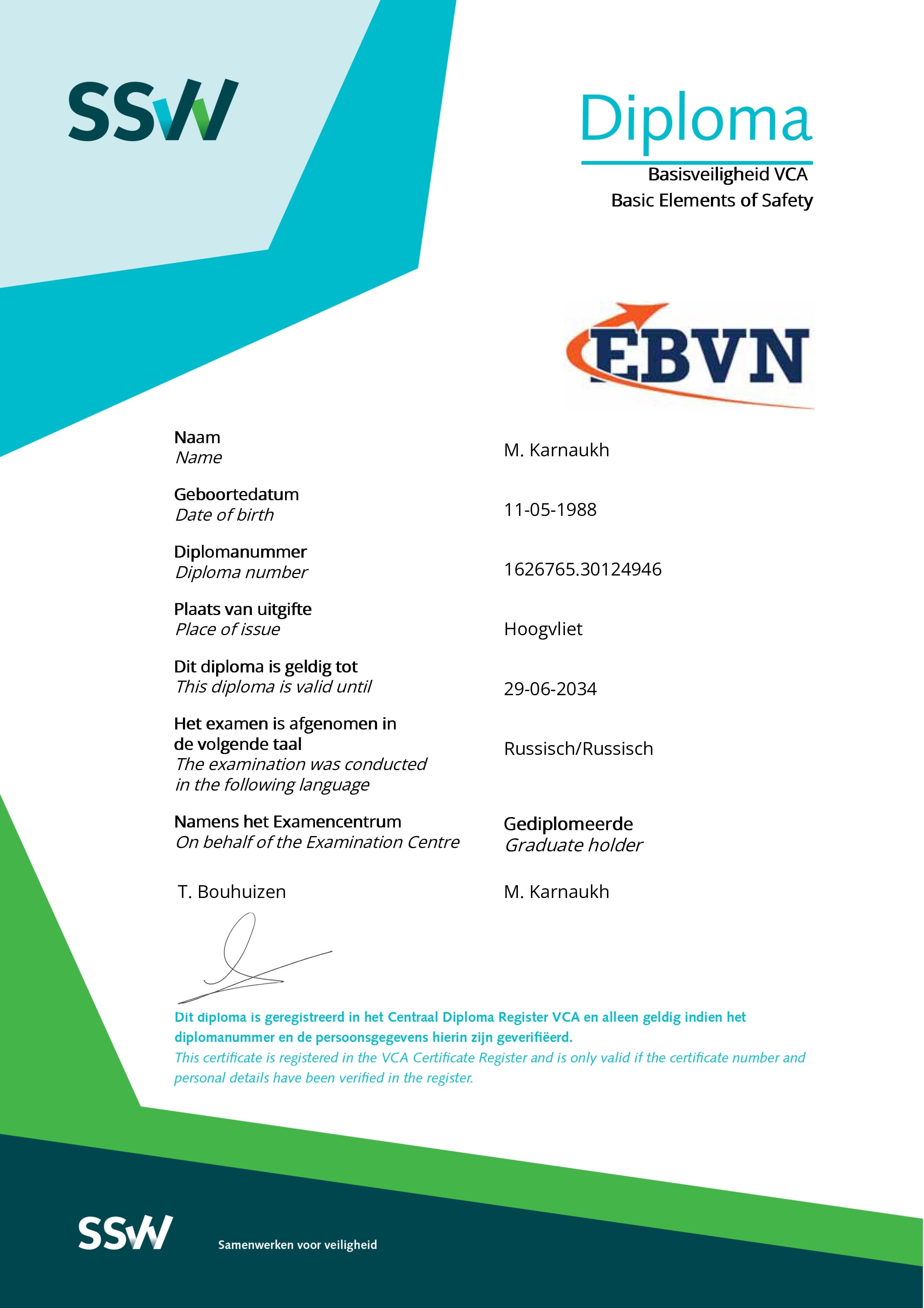 SSW Safety Certificate