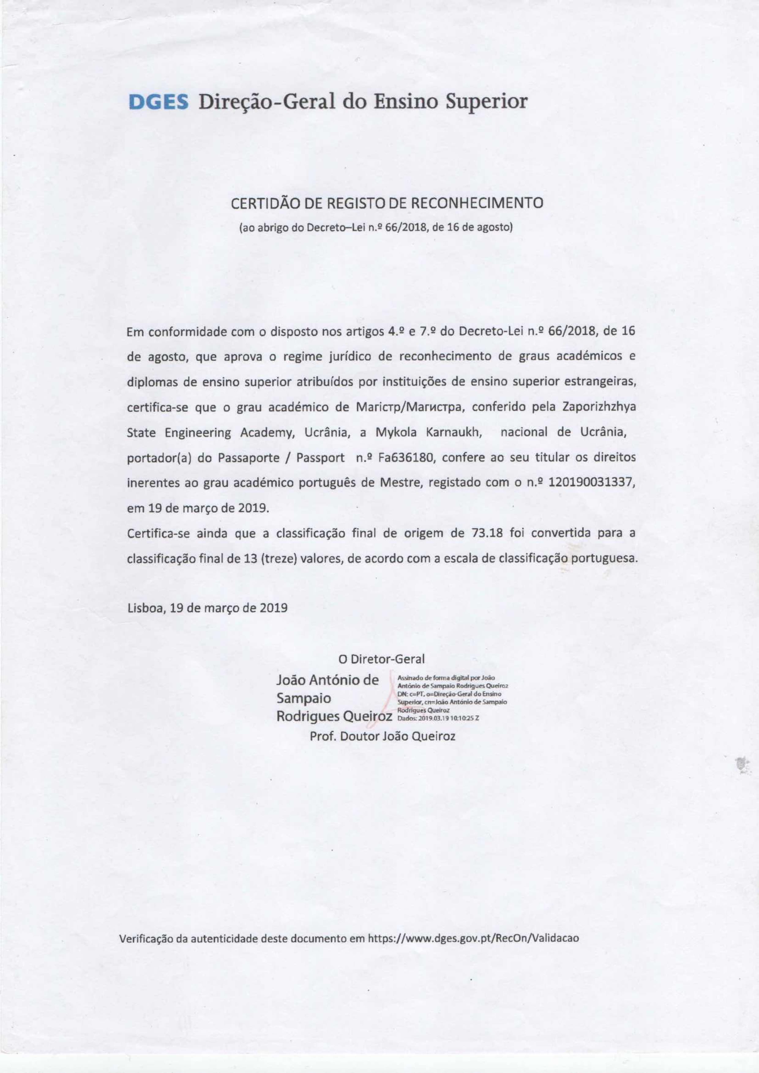 Validação de Polomes — Universidade DGES